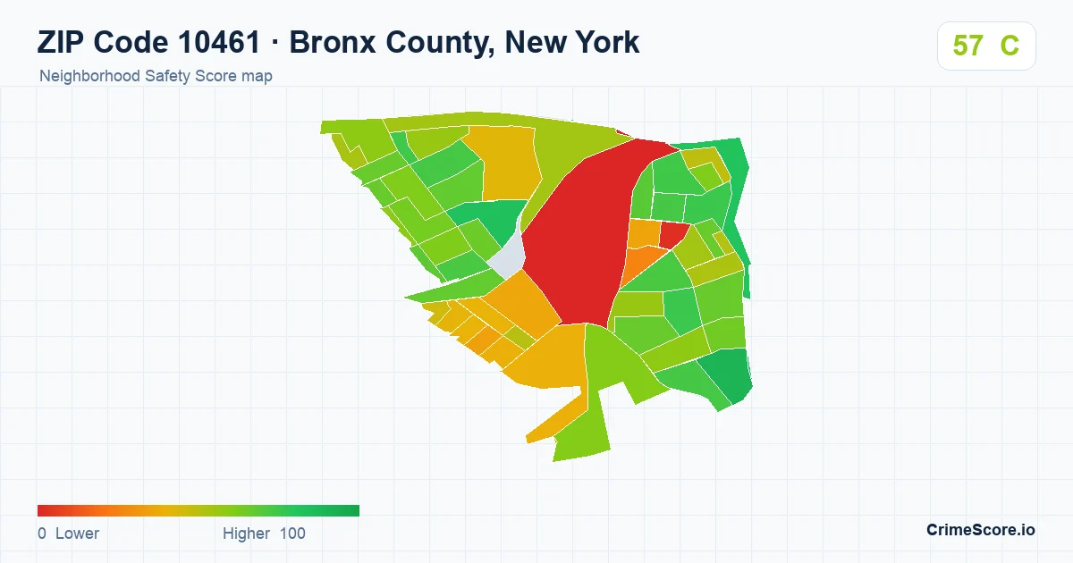 ZIP Code 10461 in Bronx County, New York neighborhood Safety Score map