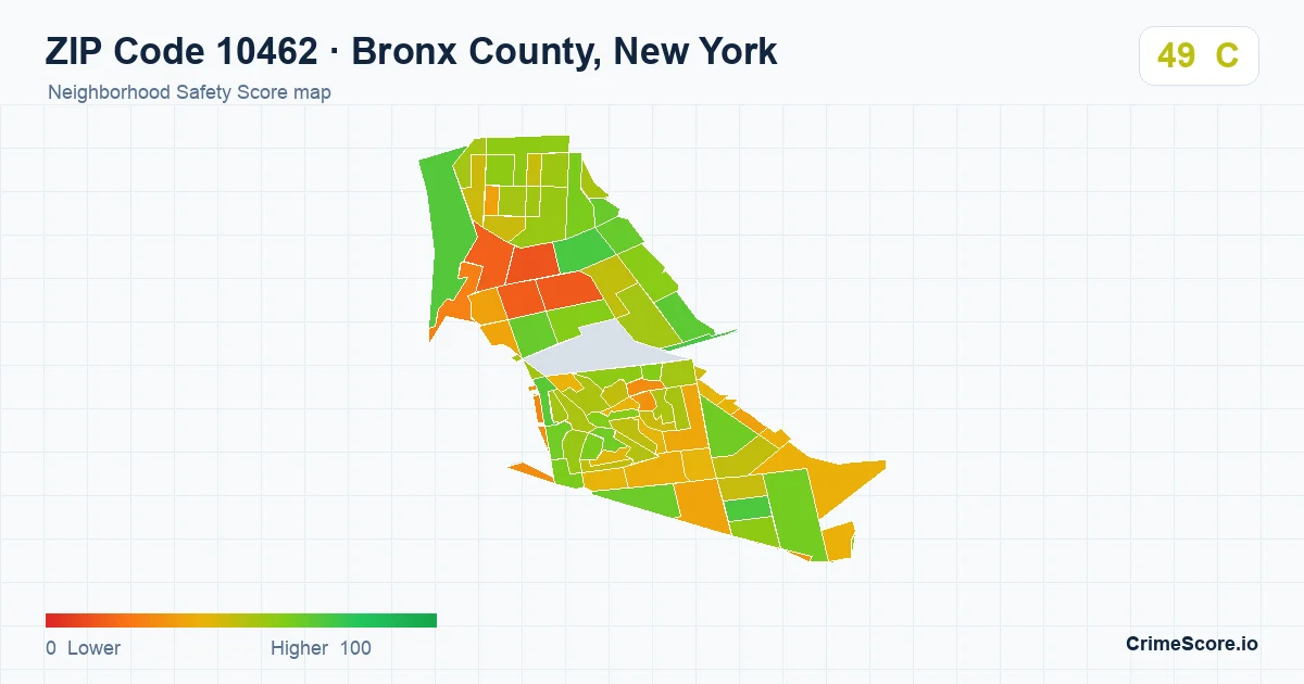ZIP Code 10462 in Bronx County, New York neighborhood Safety Score map
