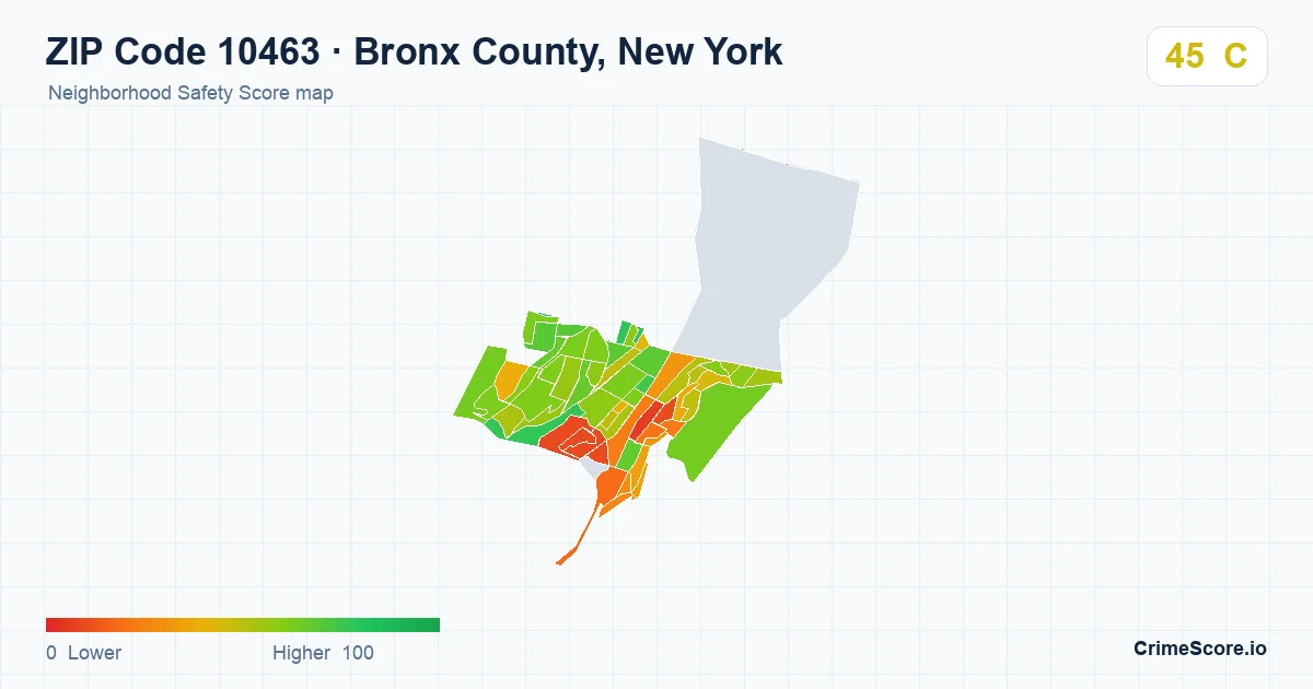 ZIP Code 10463 in Bronx County, New York neighborhood Safety Score map