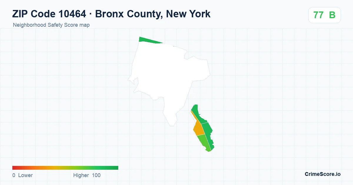 ZIP Code 10464 in Bronx County, New York neighborhood Safety Score map