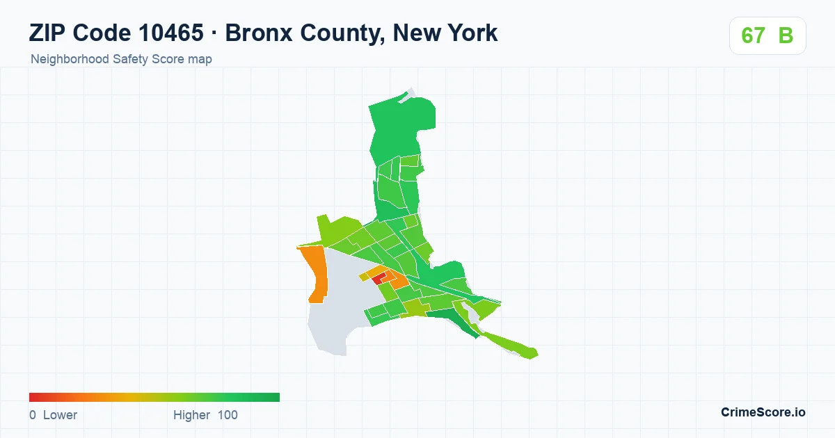 ZIP Code 10465 in Bronx County, New York neighborhood Safety Score map