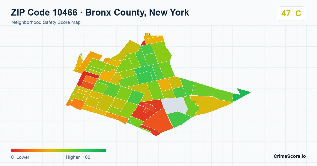 ZIP Code 10466 in Bronx County, New York neighborhood Safety Score map
