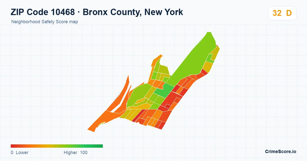 ZIP Code 10468 in Bronx County, New York neighborhood Safety Score map