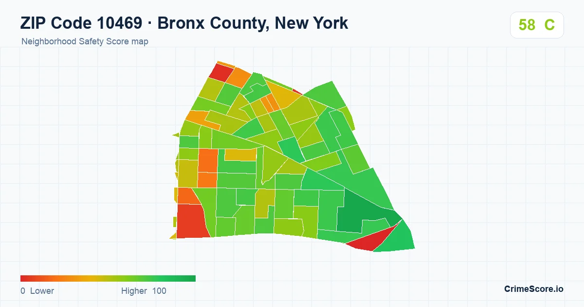 ZIP Code 10469 in Bronx County, New York neighborhood Safety Score map