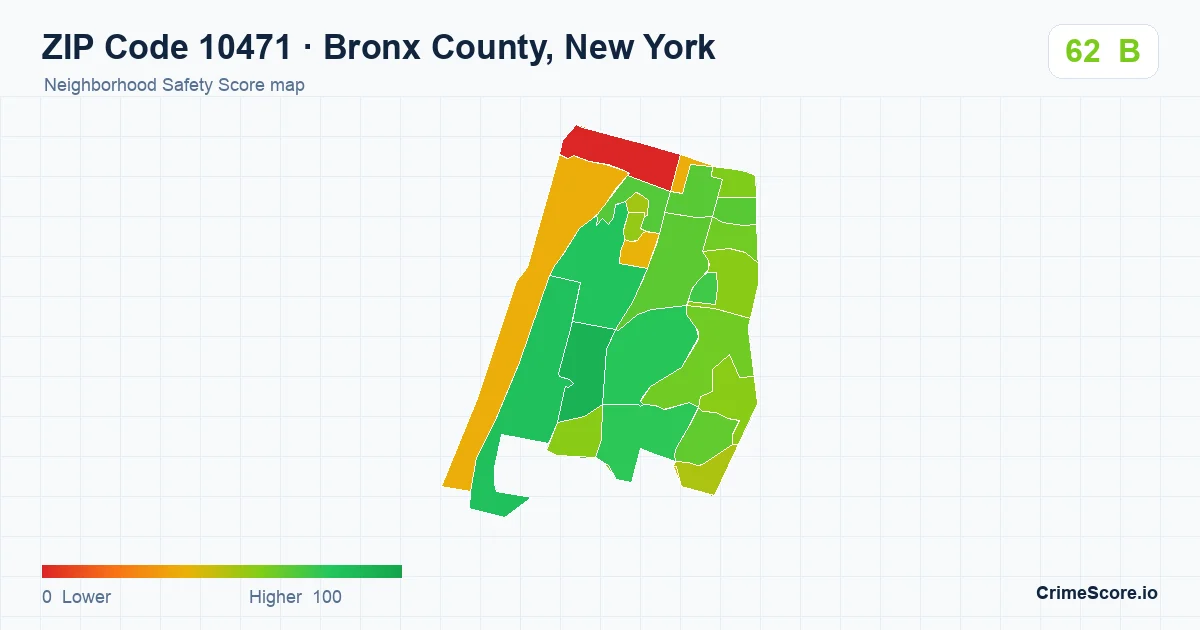 ZIP Code 10471 in Bronx County, New York neighborhood Safety Score map