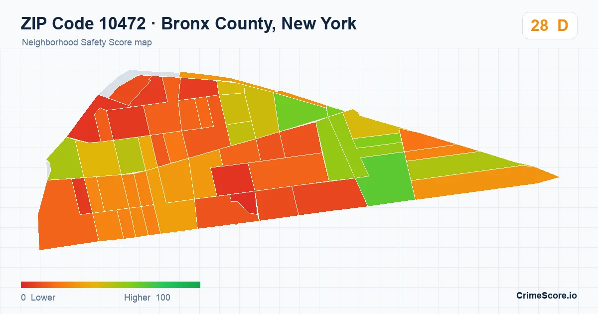 ZIP Code 10472 in Bronx County, New York neighborhood Safety Score map