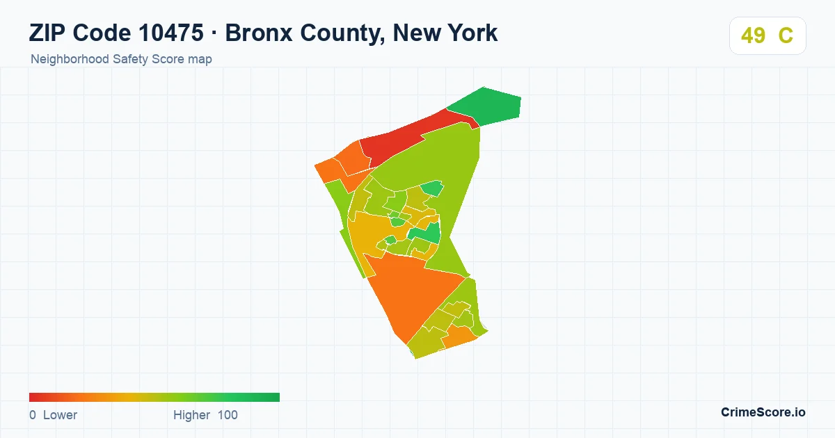 ZIP Code 10475 in Bronx County, New York neighborhood Safety Score map