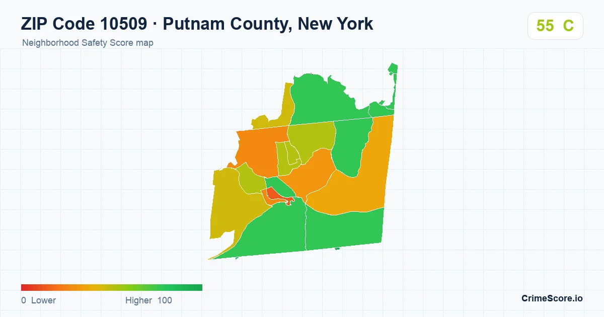 ZIP Code 10509 in Putnam County, New York neighborhood Safety Score map