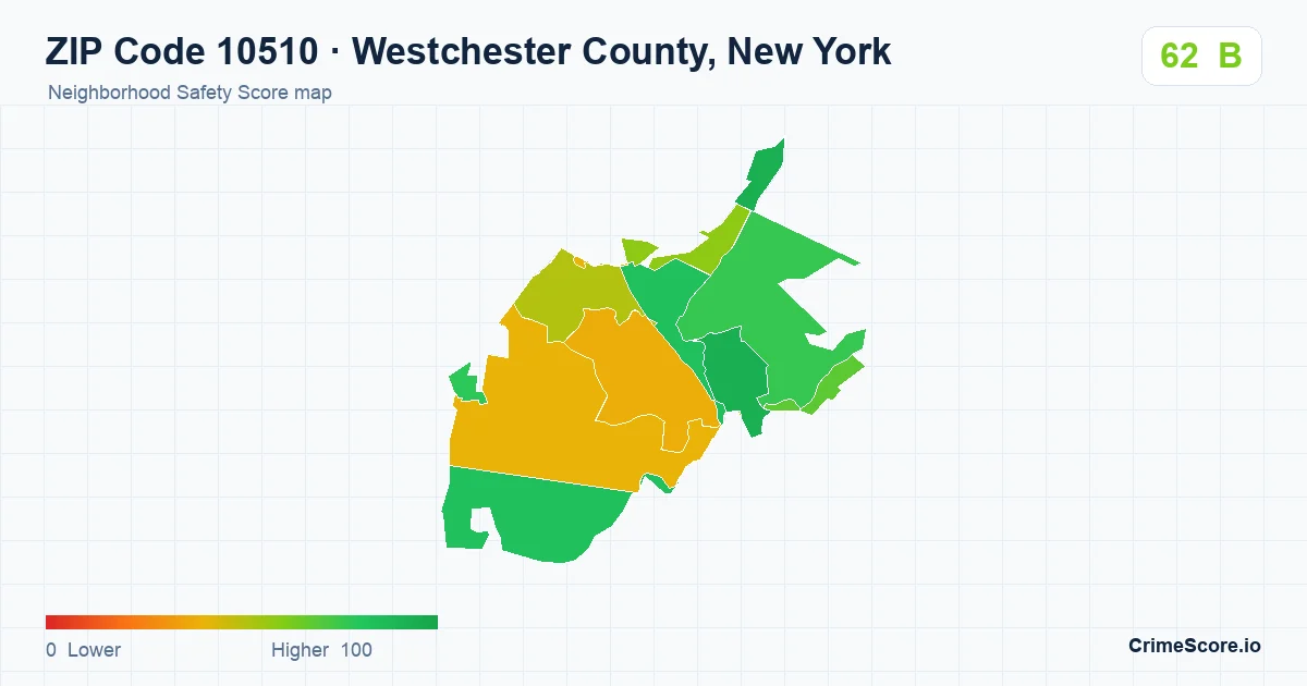 ZIP Code 10510 in Westchester County, New York neighborhood Safety Score map