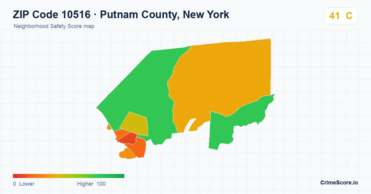 ZIP Code 10516 in Putnam County, New York neighborhood Safety Score map