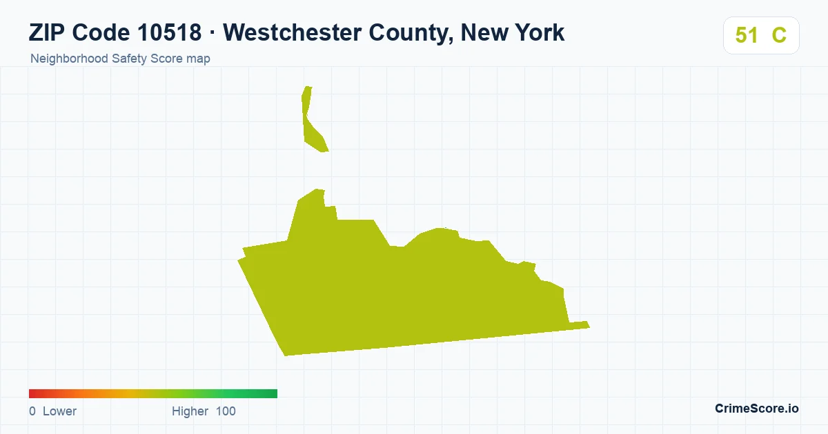 ZIP Code 10518 in Westchester County, New York neighborhood Safety Score map