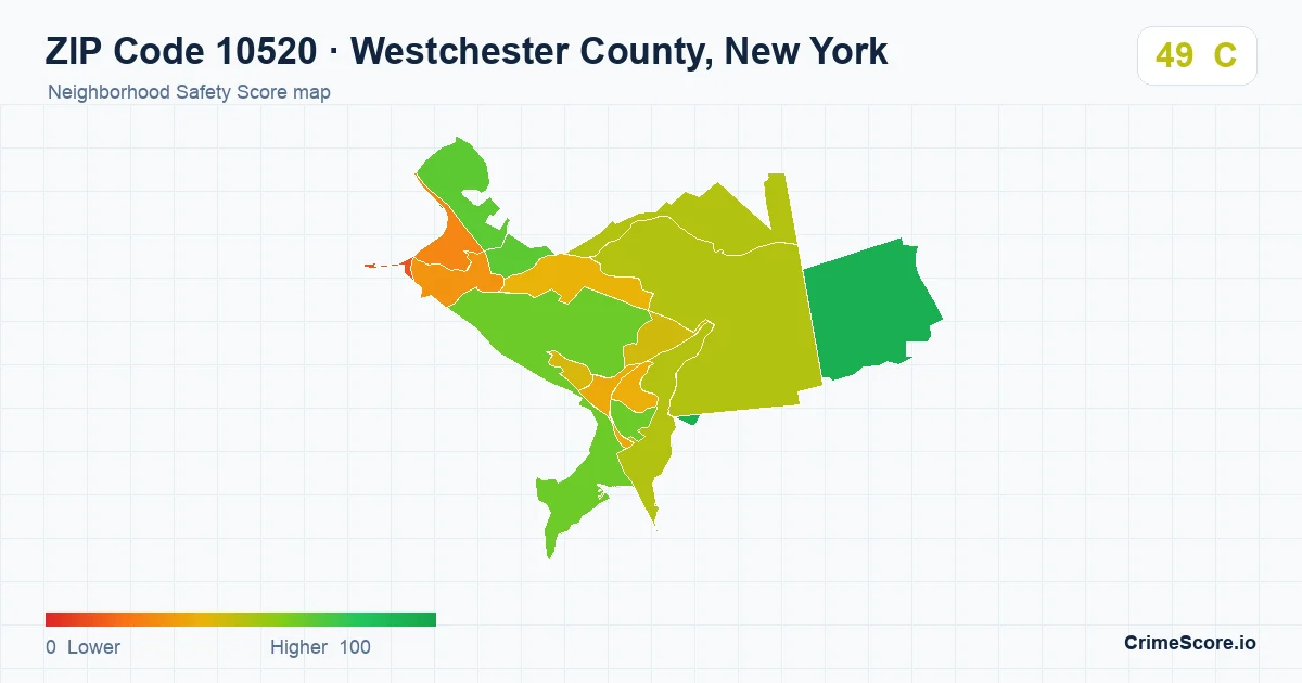 ZIP Code 10520 in Westchester County, New York neighborhood Safety Score map