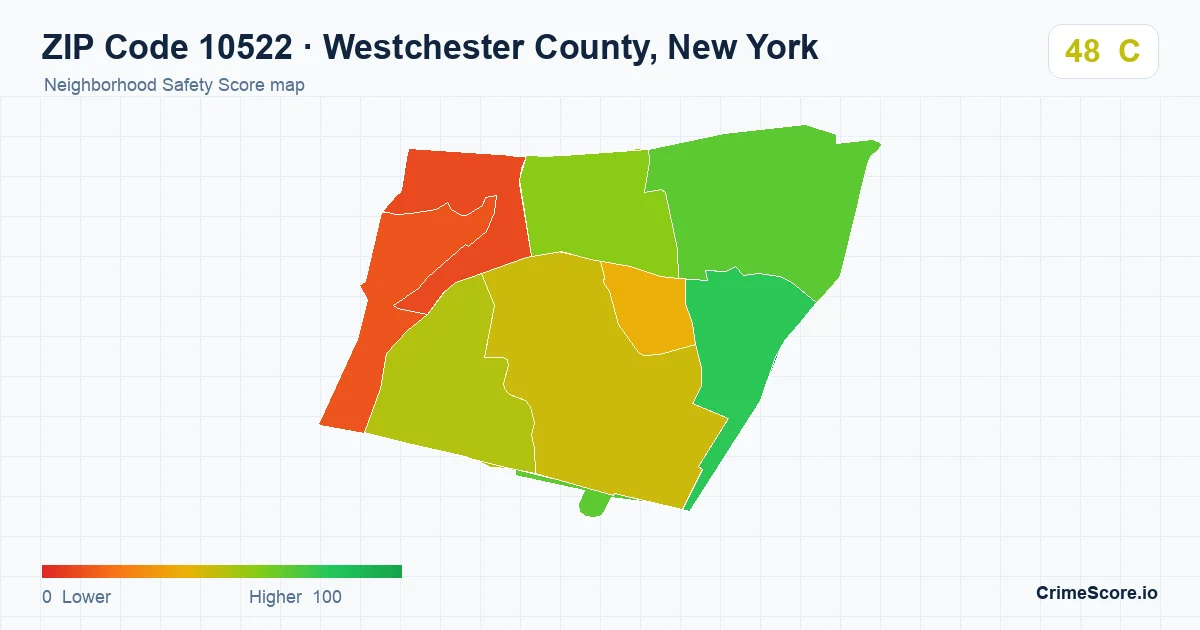 ZIP Code 10522 in Westchester County, New York neighborhood Safety Score map