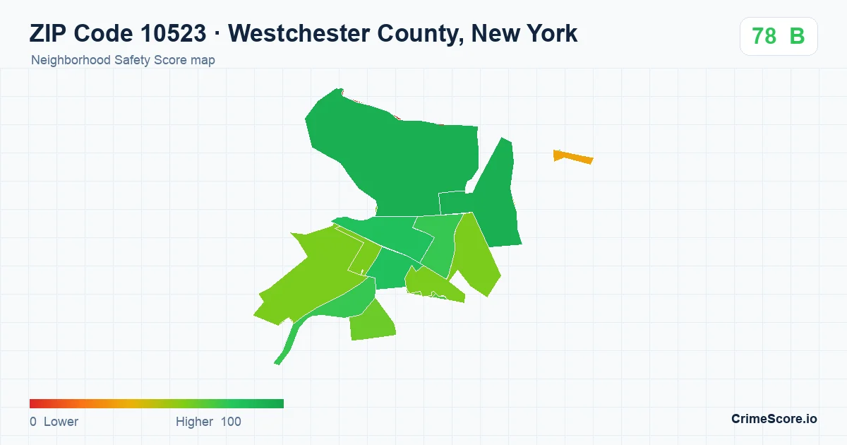 ZIP Code 10523 in Westchester County, New York neighborhood Safety Score map