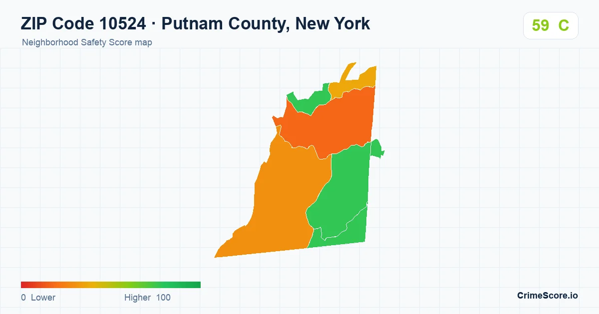 ZIP Code 10524 in Putnam County, New York neighborhood Safety Score map