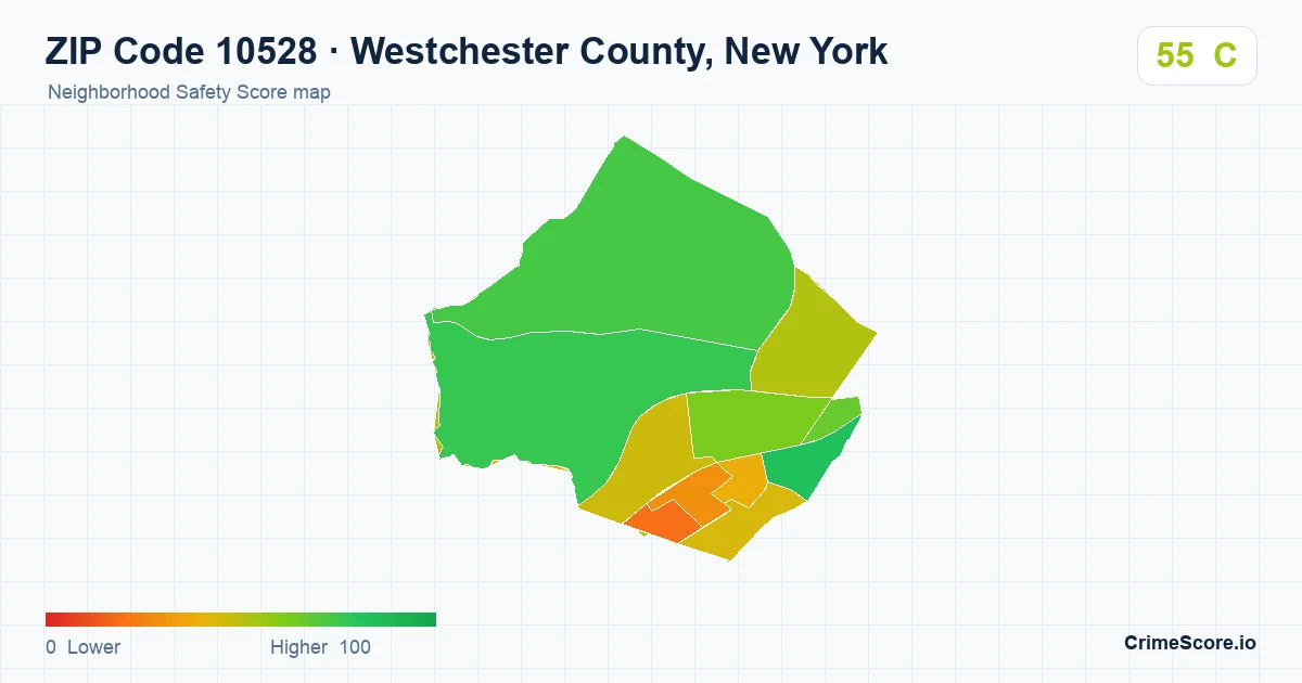 ZIP Code 10528 in Westchester County, New York neighborhood Safety Score map
