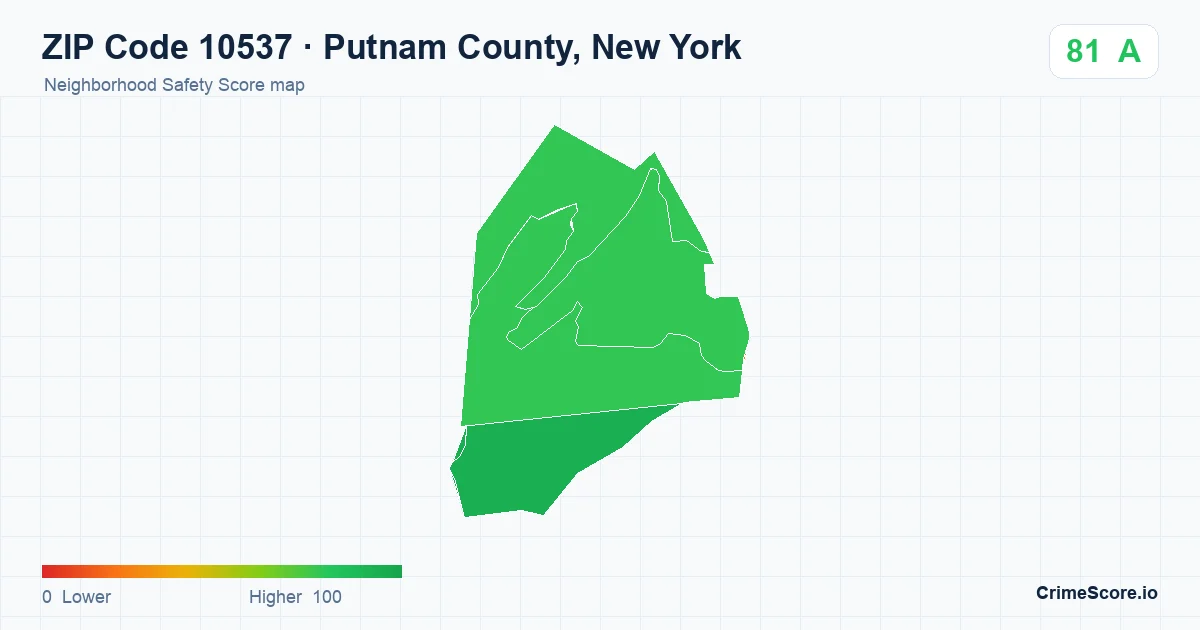 ZIP Code 10537 in Putnam County, New York neighborhood Safety Score map