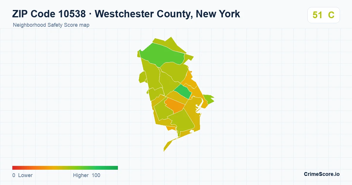 ZIP Code 10538 in Westchester County, New York neighborhood Safety Score map