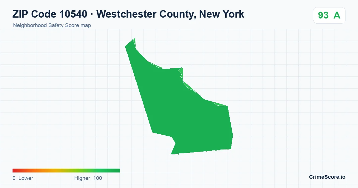 ZIP Code 10540 in Westchester County, New York neighborhood Safety Score map