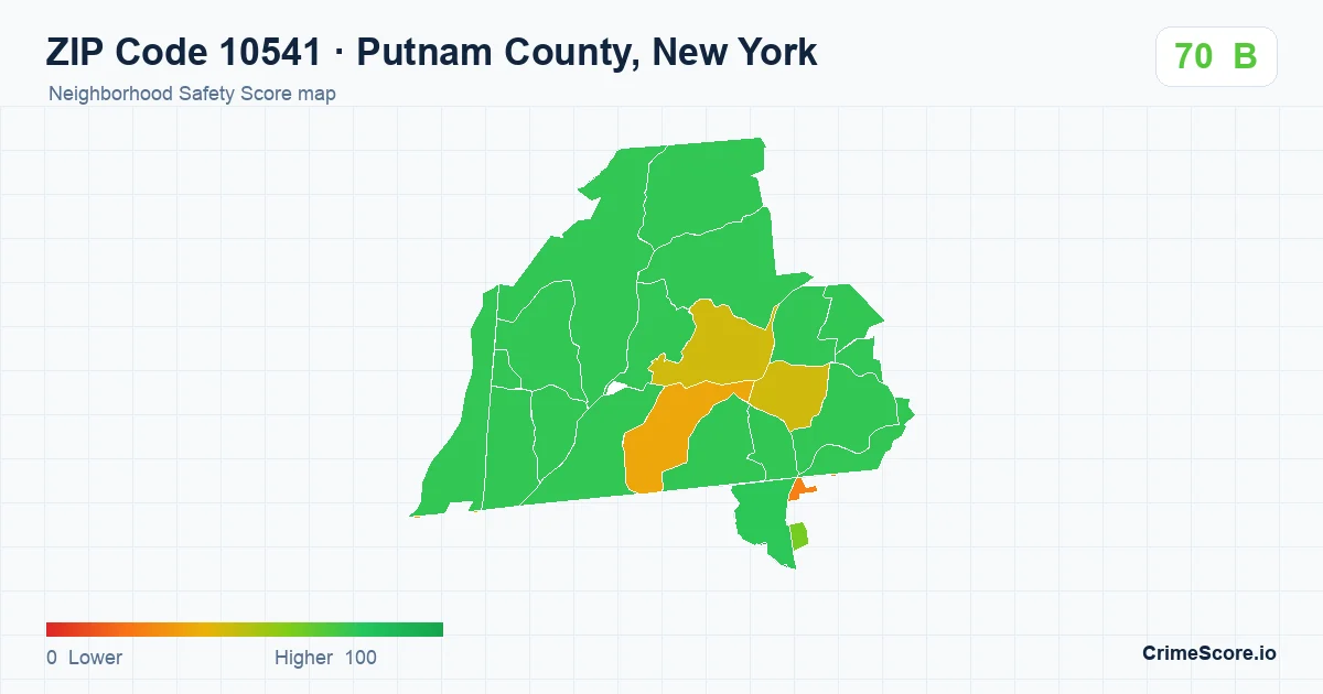 ZIP Code 10541 in Putnam County, New York neighborhood Safety Score map