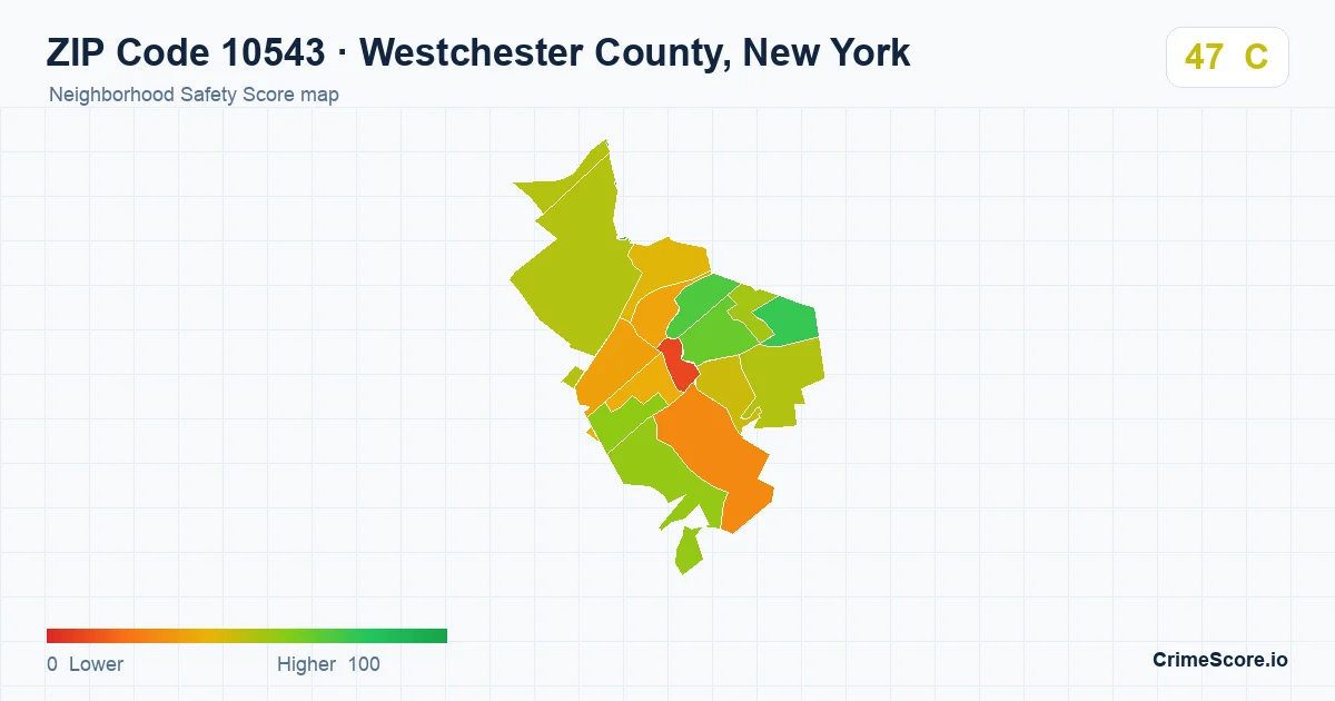 ZIP Code 10543 in Westchester County, New York neighborhood Safety Score map