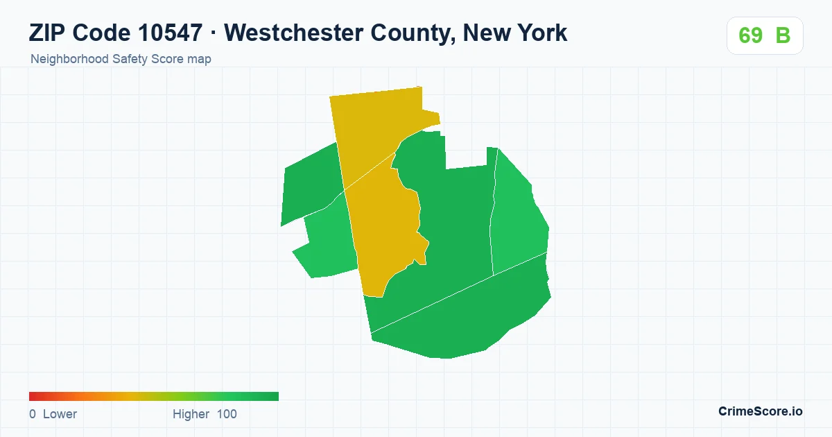 ZIP Code 10547 in Westchester County, New York neighborhood Safety Score map