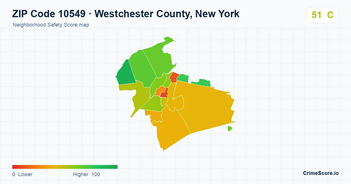ZIP Code 10549 in Westchester County, New York neighborhood Safety Score map