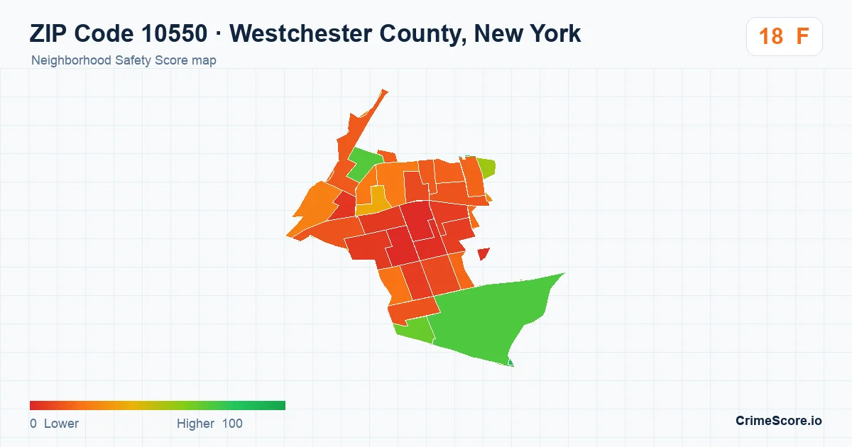 ZIP Code 10550 in Westchester County, New York neighborhood Safety Score map