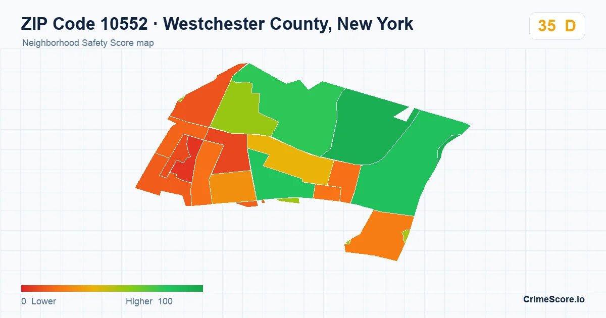ZIP Code 10552 in Westchester County, New York neighborhood Safety Score map