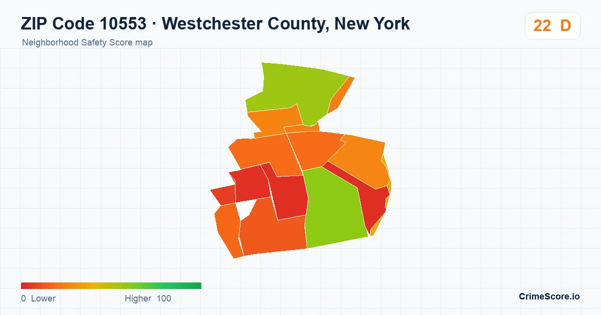 ZIP Code 10553 in Westchester County, New York neighborhood Safety Score map