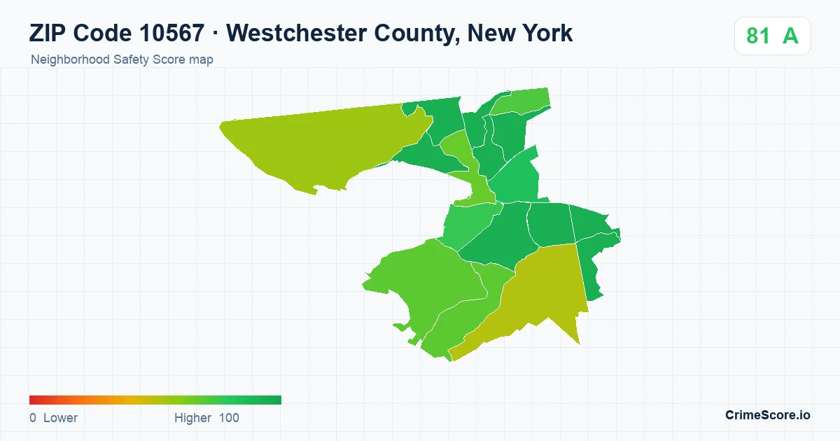 ZIP Code 10567 in Westchester County, New York neighborhood Safety Score map