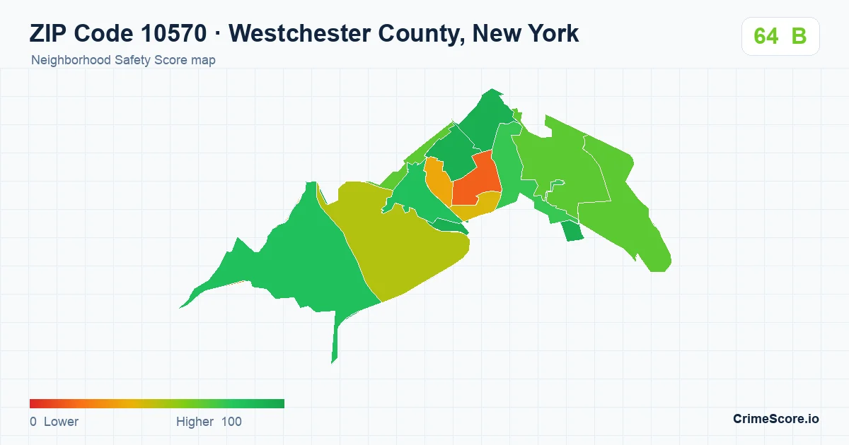 ZIP Code 10570 in Westchester County, New York neighborhood Safety Score map