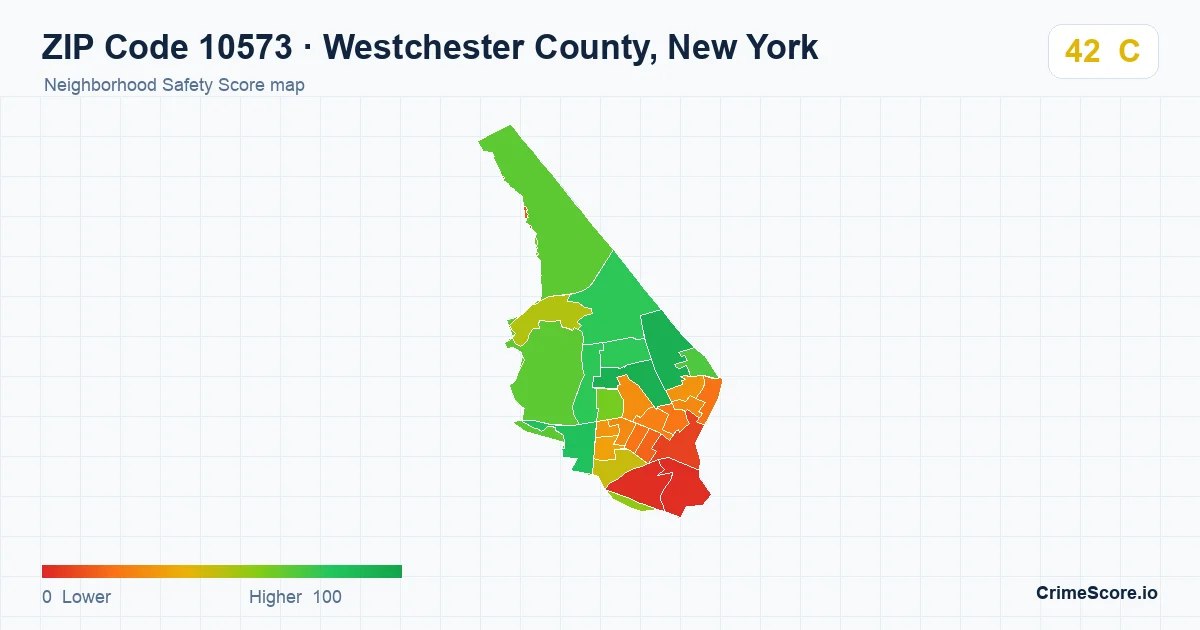 ZIP Code 10573 in Westchester County, New York neighborhood Safety Score map