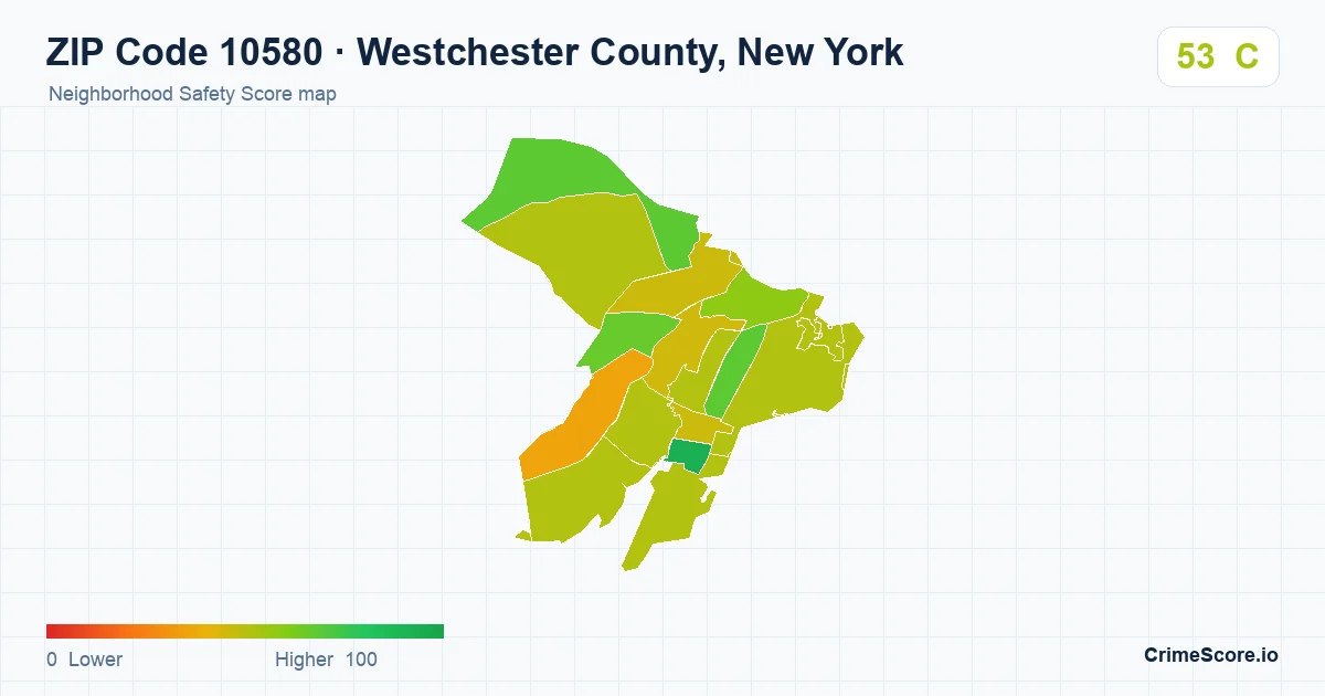 ZIP Code 10580 in Westchester County, New York neighborhood Safety Score map
