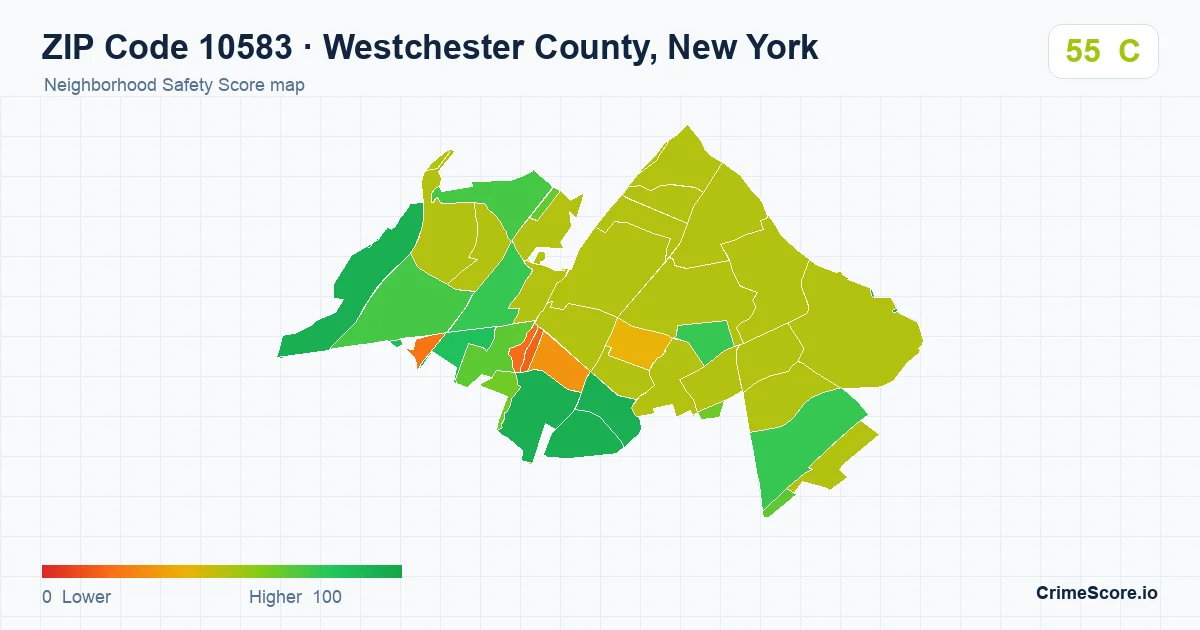 ZIP Code 10583 in Westchester County, New York neighborhood Safety Score map