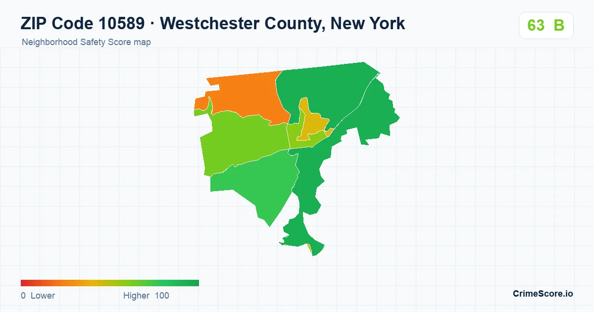 ZIP Code 10589 in Westchester County, New York neighborhood Safety Score map