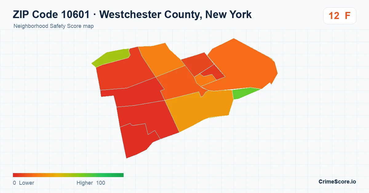ZIP Code 10601 in Westchester County, New York neighborhood Safety Score map
