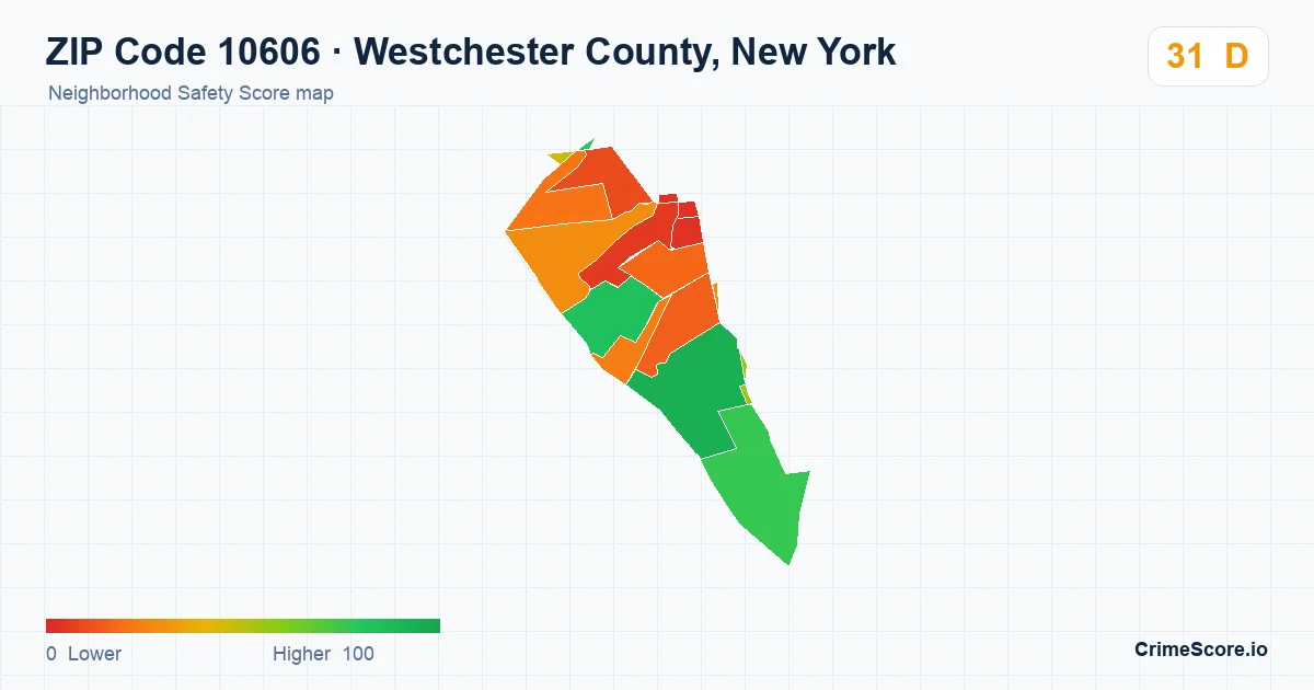 ZIP Code 10606 in Westchester County, New York neighborhood Safety Score map