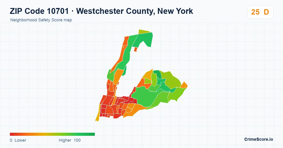 ZIP Code 10701 in Westchester County, New York neighborhood Safety Score map