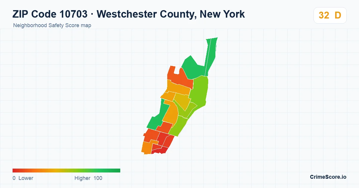 ZIP Code 10703 in Westchester County, New York neighborhood Safety Score map
