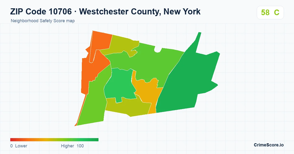 ZIP Code 10706 in Westchester County, New York neighborhood Safety Score map