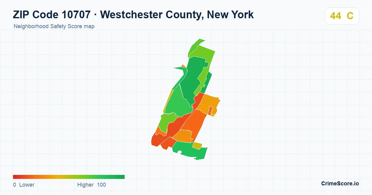 ZIP Code 10707 in Westchester County, New York neighborhood Safety Score map