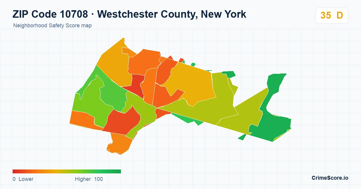 ZIP Code 10708 in Westchester County, New York neighborhood Safety Score map
