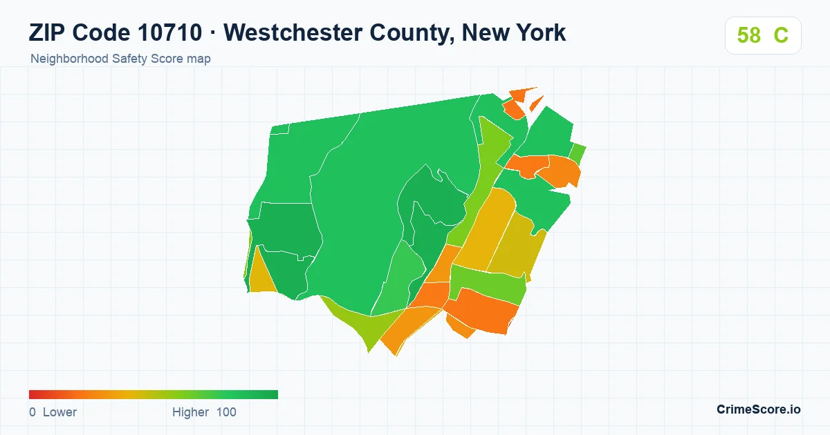 ZIP Code 10710 in Westchester County, New York neighborhood Safety Score map