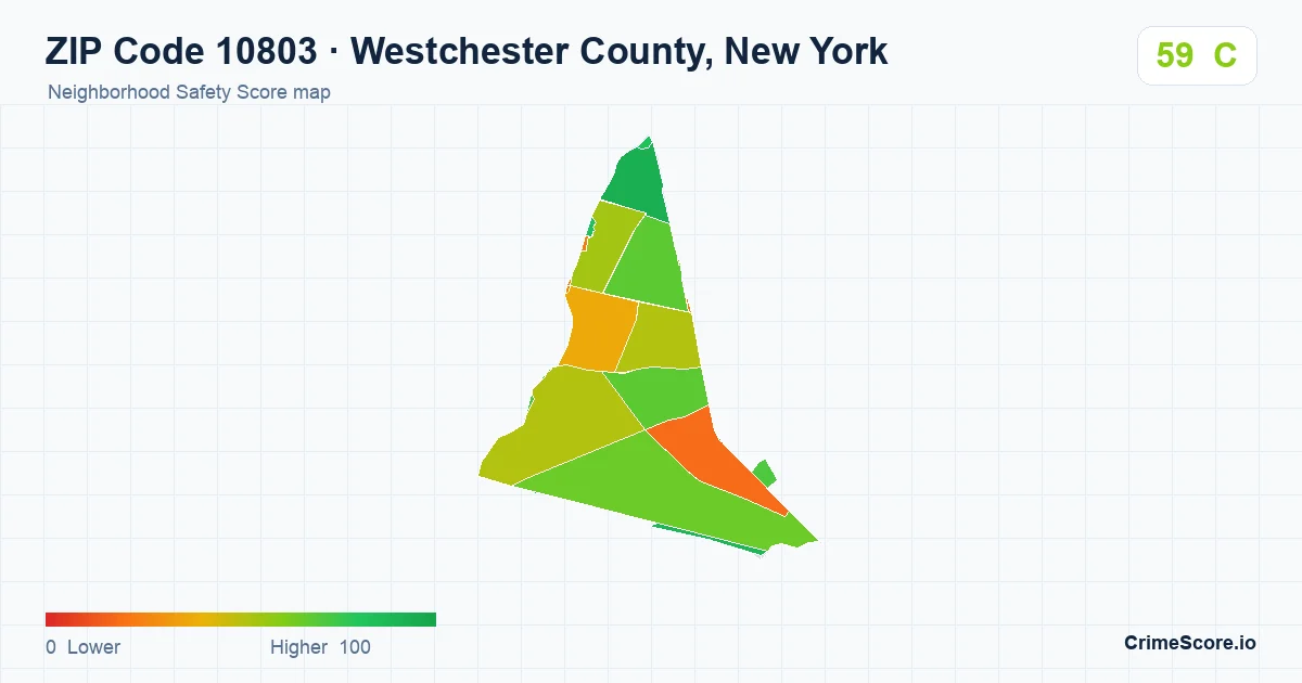 ZIP Code 10803 in Westchester County, New York neighborhood Safety Score map