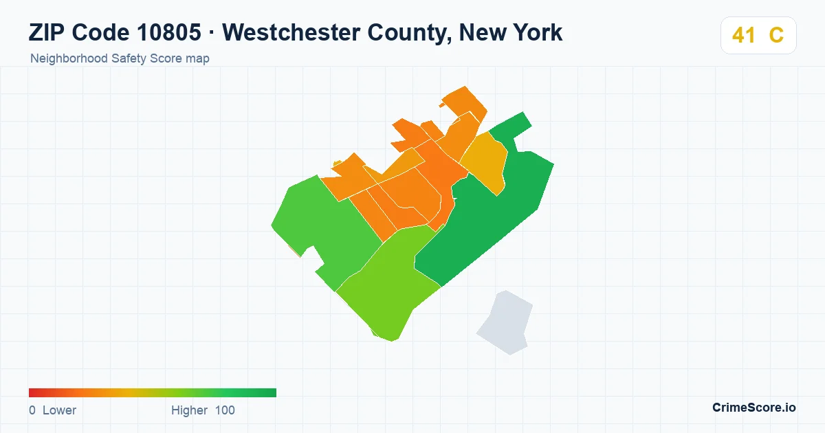 ZIP Code 10805 in Westchester County, New York neighborhood Safety Score map