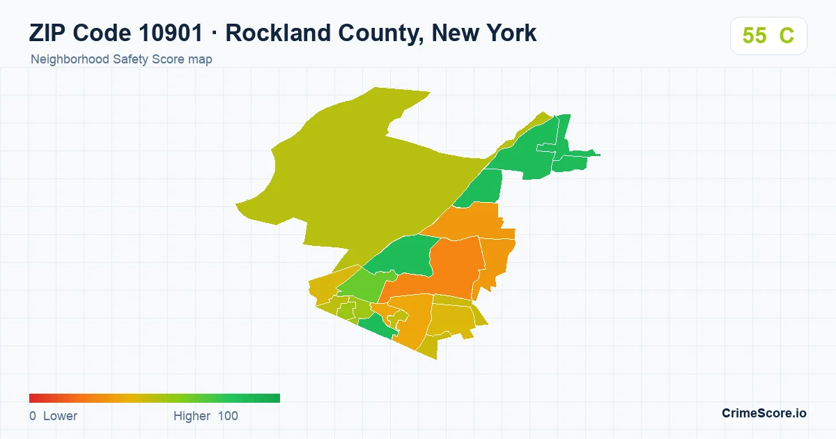 ZIP Code 10901 in Rockland County, New York neighborhood Safety Score map