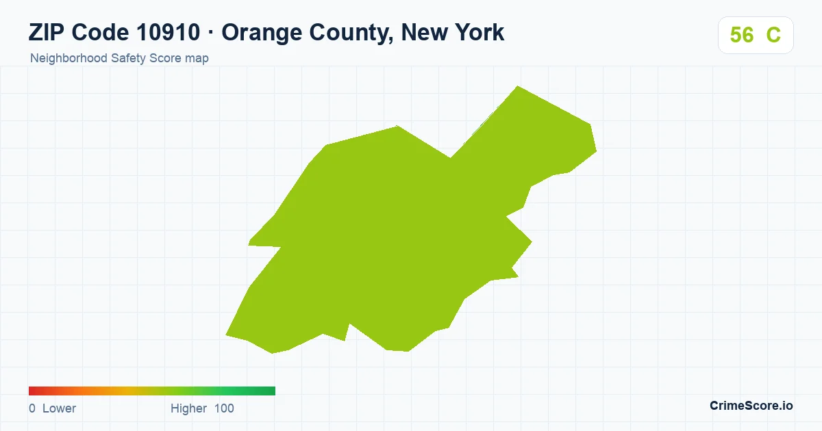 ZIP Code 10910 in Orange County, New York neighborhood Safety Score map