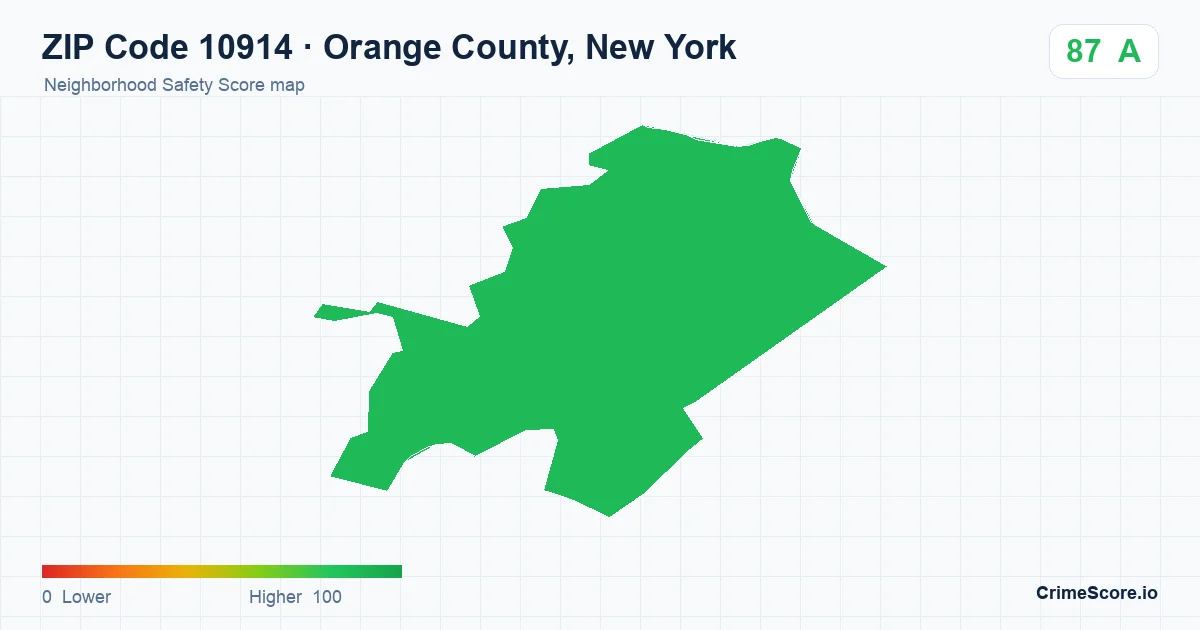 ZIP Code 10914 in Orange County, New York neighborhood Safety Score map