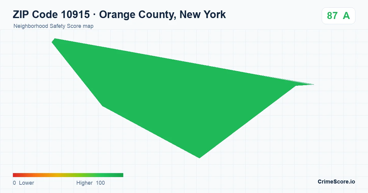 ZIP Code 10915 in Orange County, New York neighborhood Safety Score map